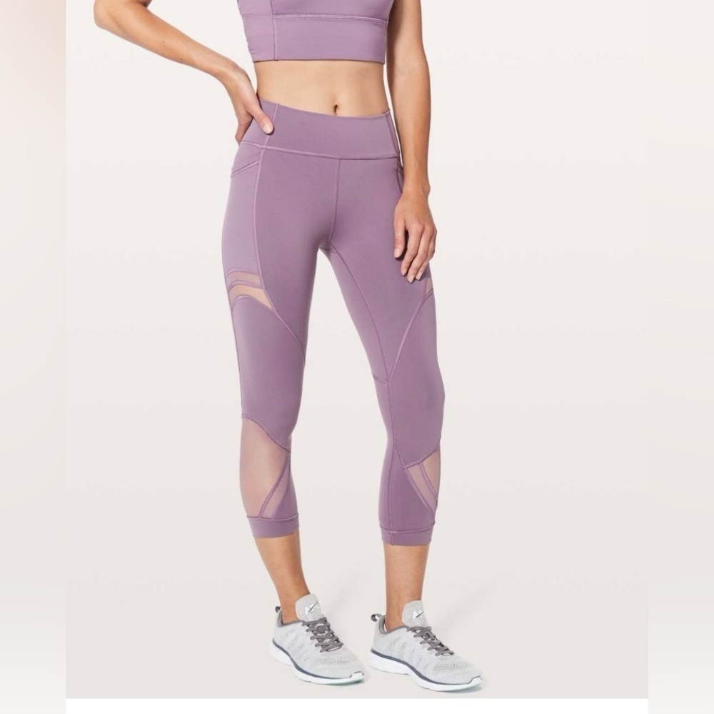 Lululemon Wunder Forget The Sweat Crop Leggings Smoked Mulberry Mesh Size 4 - Picture 2 of 8